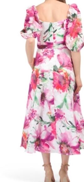 theia Oeganza Multi Floral Print Tea Leght Cocktail Dress - Picture 3 of 17